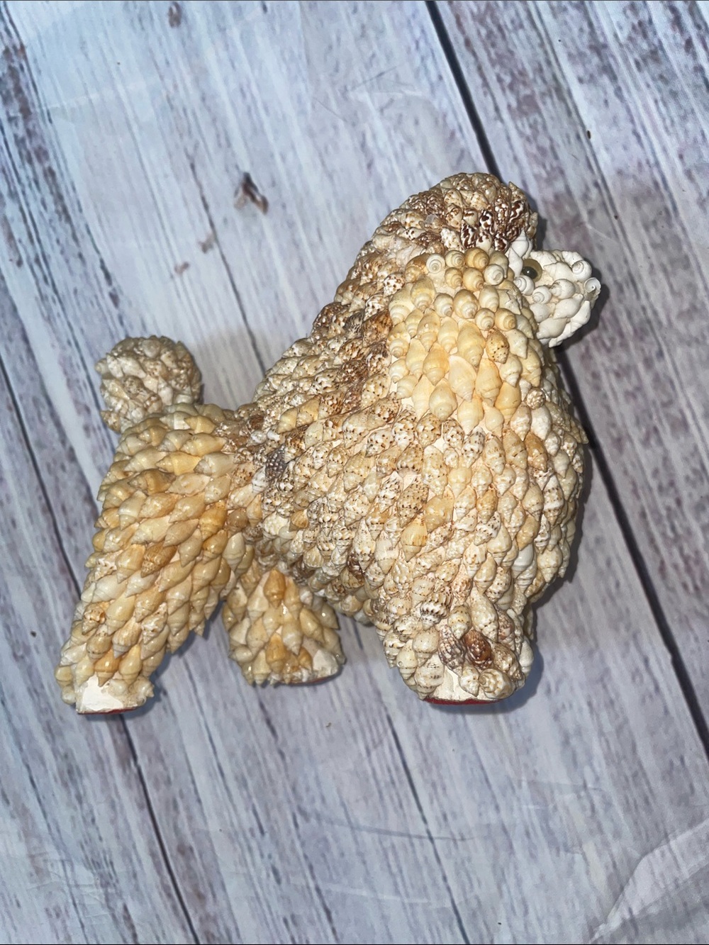 Seashell Poodle Sculpture in Cream and Tan